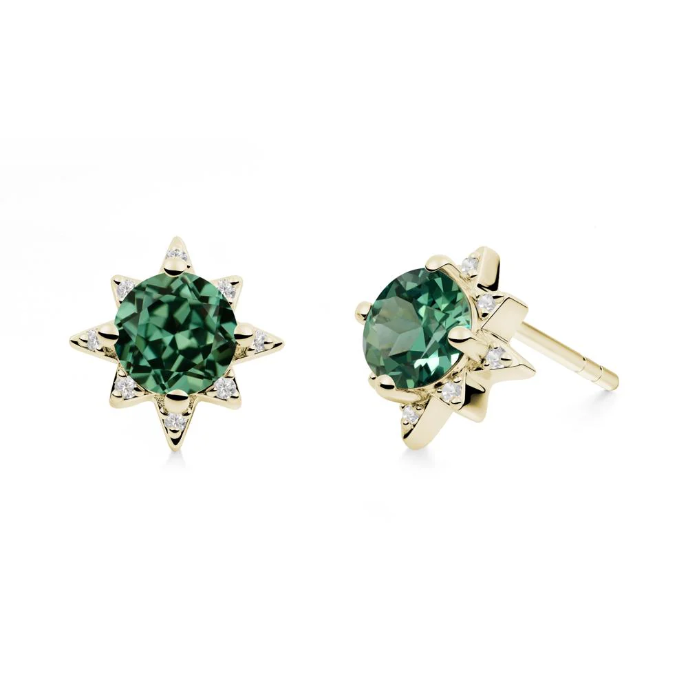 Round Green Sapphire Sunburst Earrings - Image 9