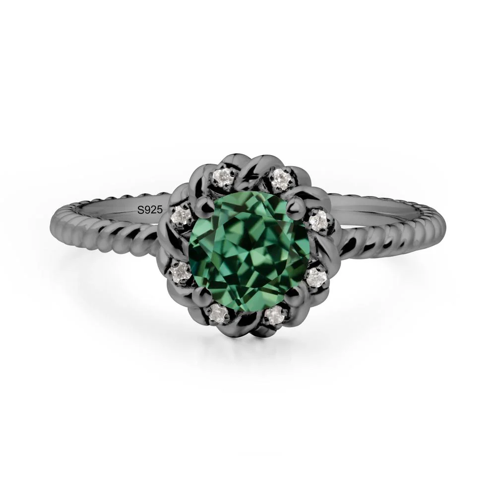 Round Green Sapphire Twisted Halo Ring