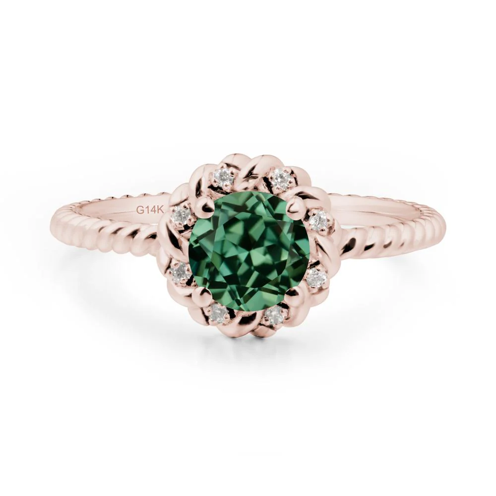 Round Green Sapphire Twisted Halo Ring - Image 2