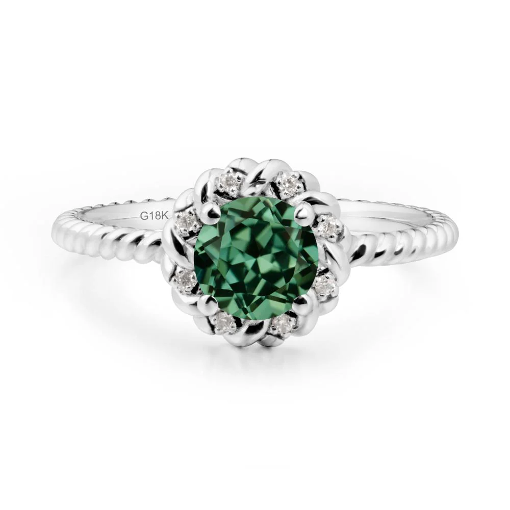 Round Green Sapphire Twisted Halo Ring - Image 4