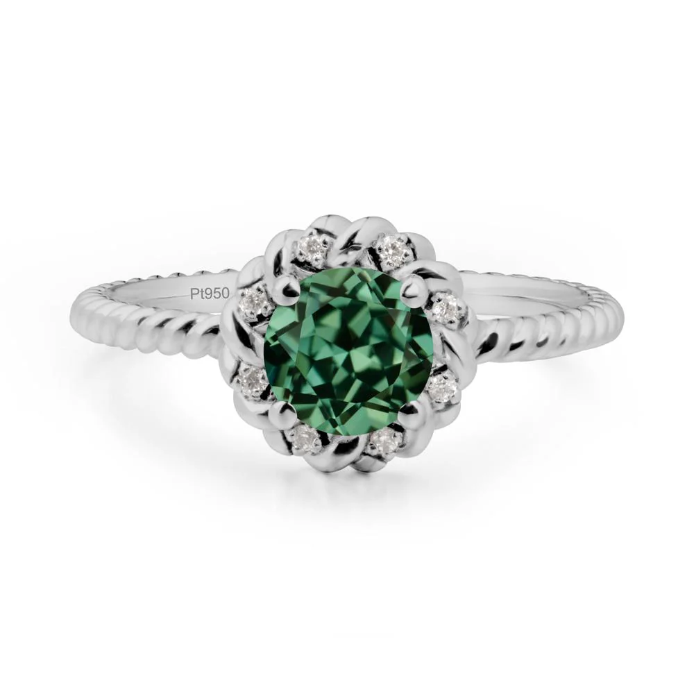 Round Green Sapphire Twisted Halo Ring - Image 9