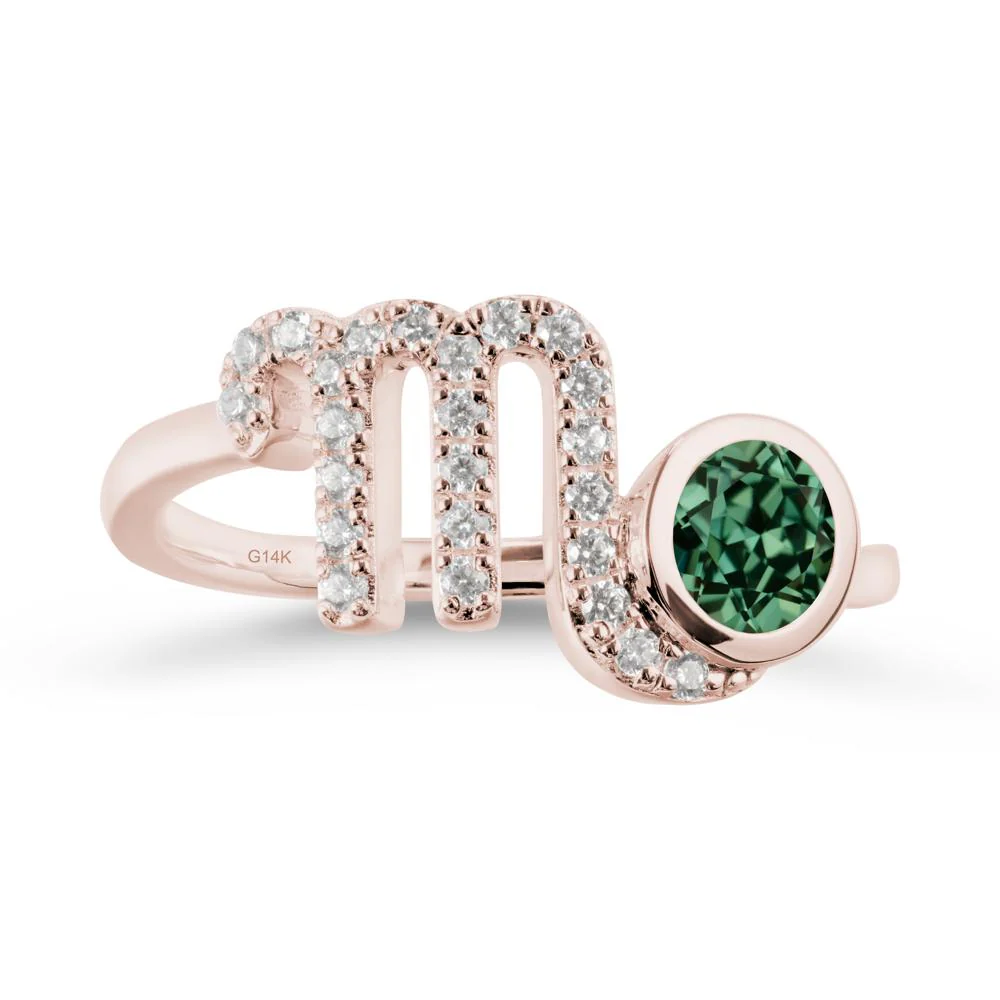 Round Green Sapphire Wrap Around Scorpio Zodiac Ring - Image 2