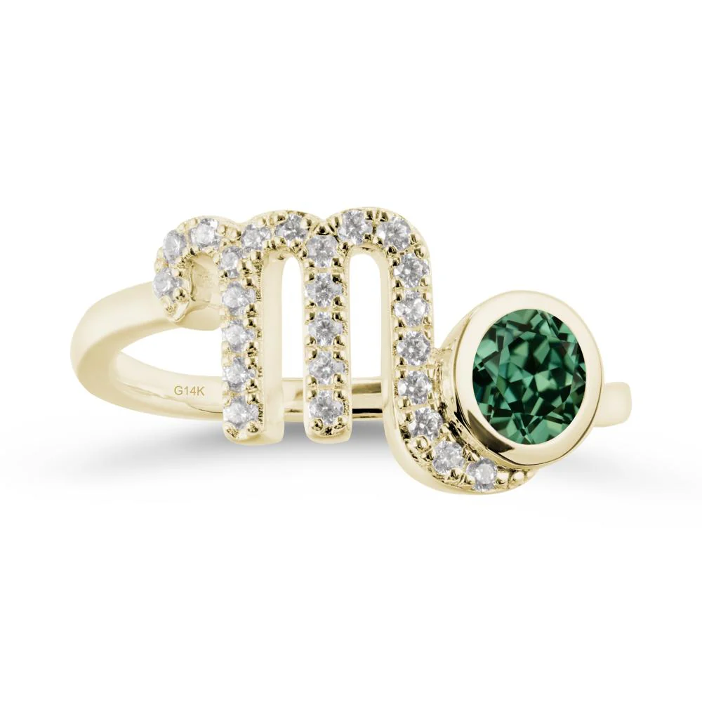 Round Green Sapphire Wrap Around Scorpio Zodiac Ring - Image 4