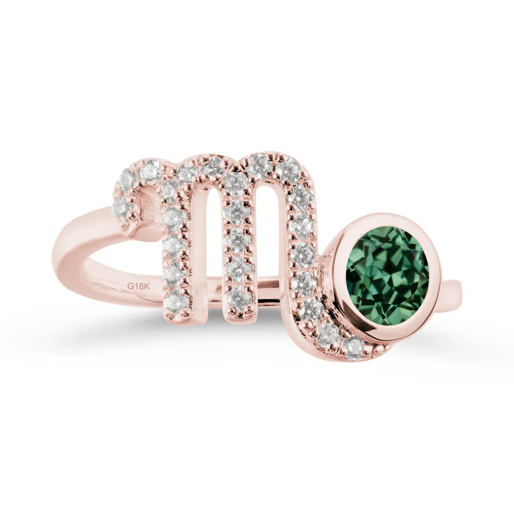 Round Green Sapphire Wrap Around Scorpio Zodiac Ring - Image 5