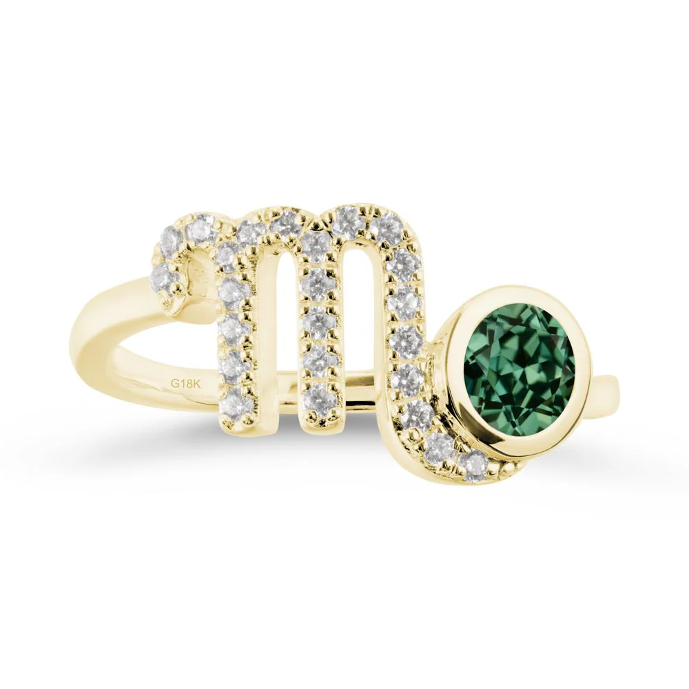 Round Green Sapphire Wrap Around Scorpio Zodiac Ring - Image 7