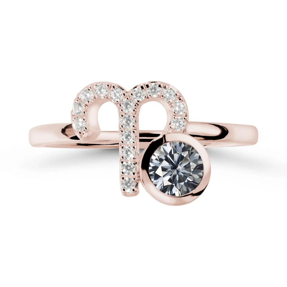 Round Grey Moissanite Aries Zodiac Ring-Bold & Ambitious - Image 2