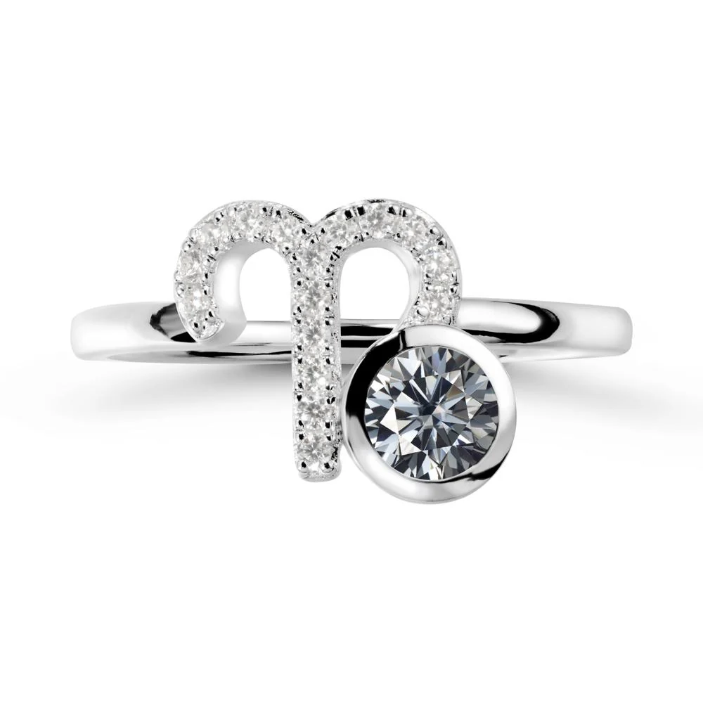 Round Grey Moissanite Aries Zodiac Ring-Bold & Ambitious - Image 3