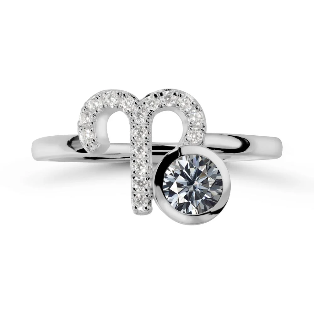 Round Grey Moissanite Aries Zodiac Ring-Bold & Ambitious - Image 8
