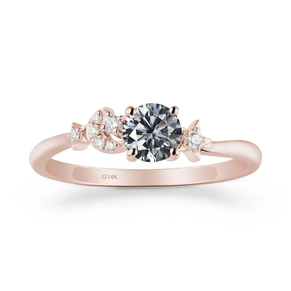 Round Grey Moissanite Ring with Moon and Pentacle - Image 2