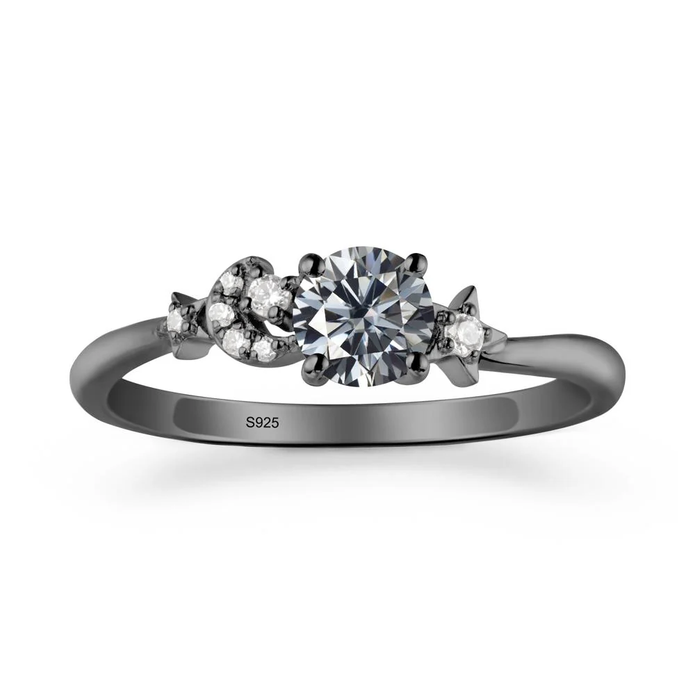 Round Grey Moissanite Ring with Moon and Pentacle - Image 8