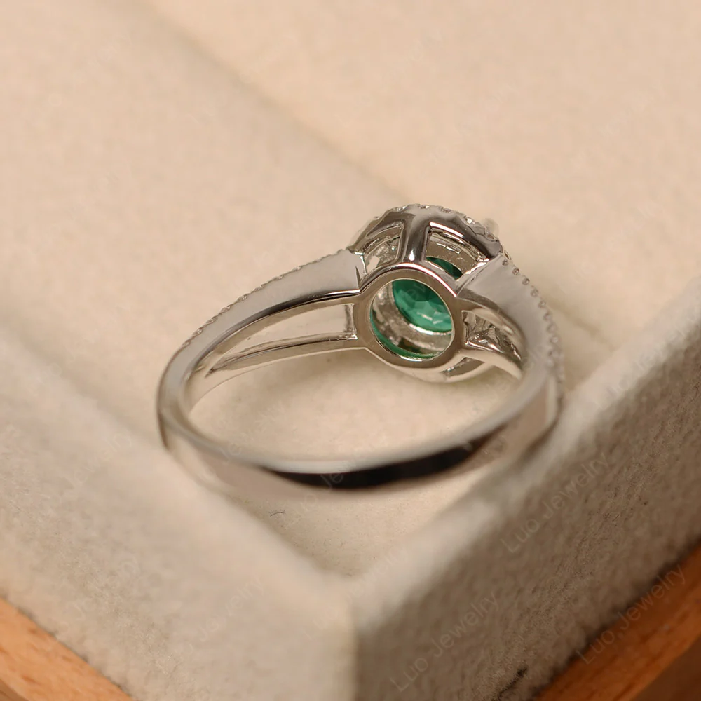 Round Emerald Halo Split Shank Ring - Image 3