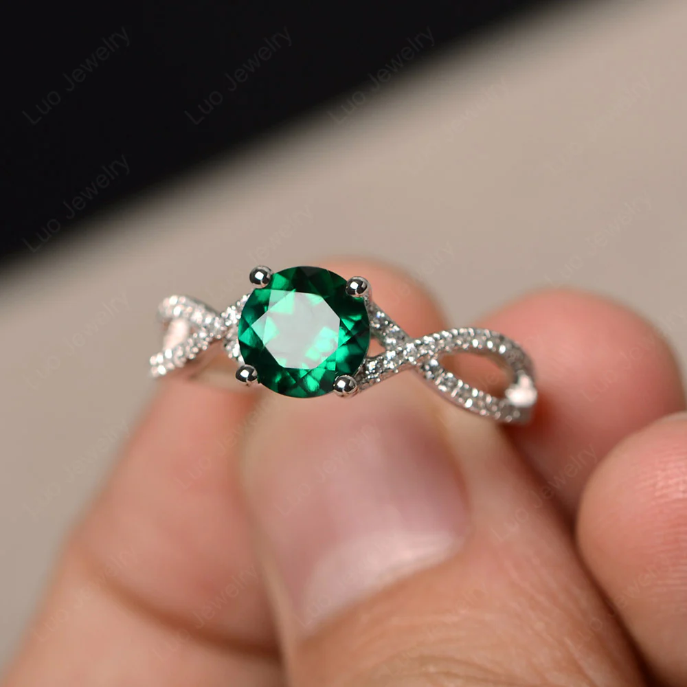 Round Emerald Twisted Engagement Ring