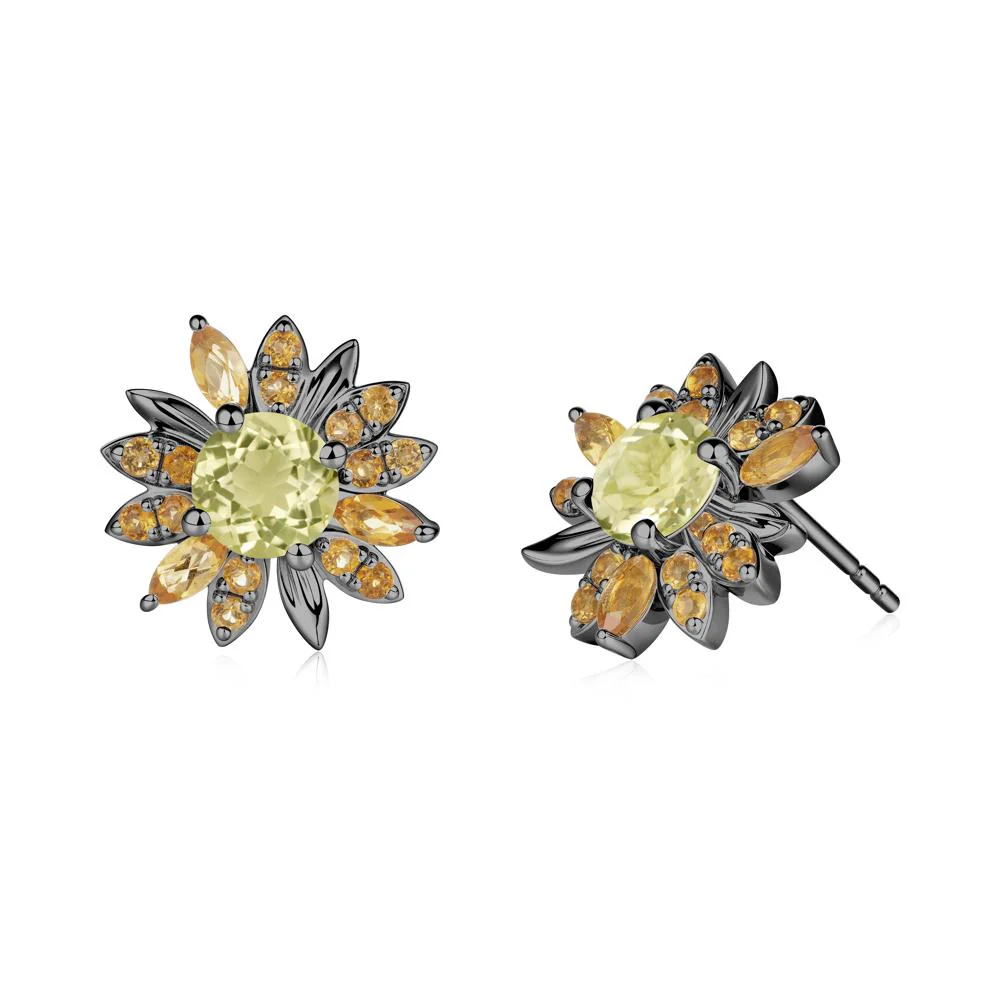 Round Lemon Quartz and Citrine Sunflower Stud Earrings - Image 4