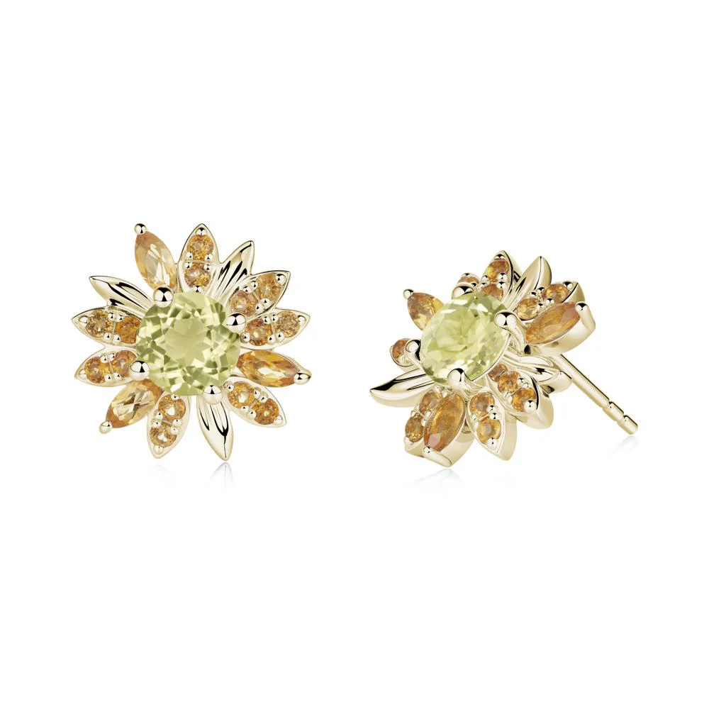Round Lemon Quartz and Citrine Sunflower Stud Earrings - Image 6