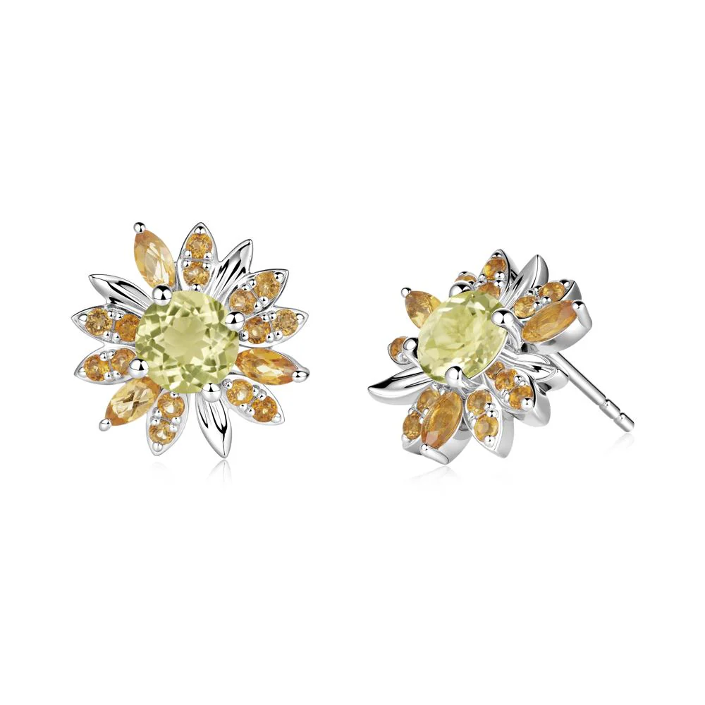 Round Lemon Quartz and Citrine Sunflower Stud Earrings - Image 7