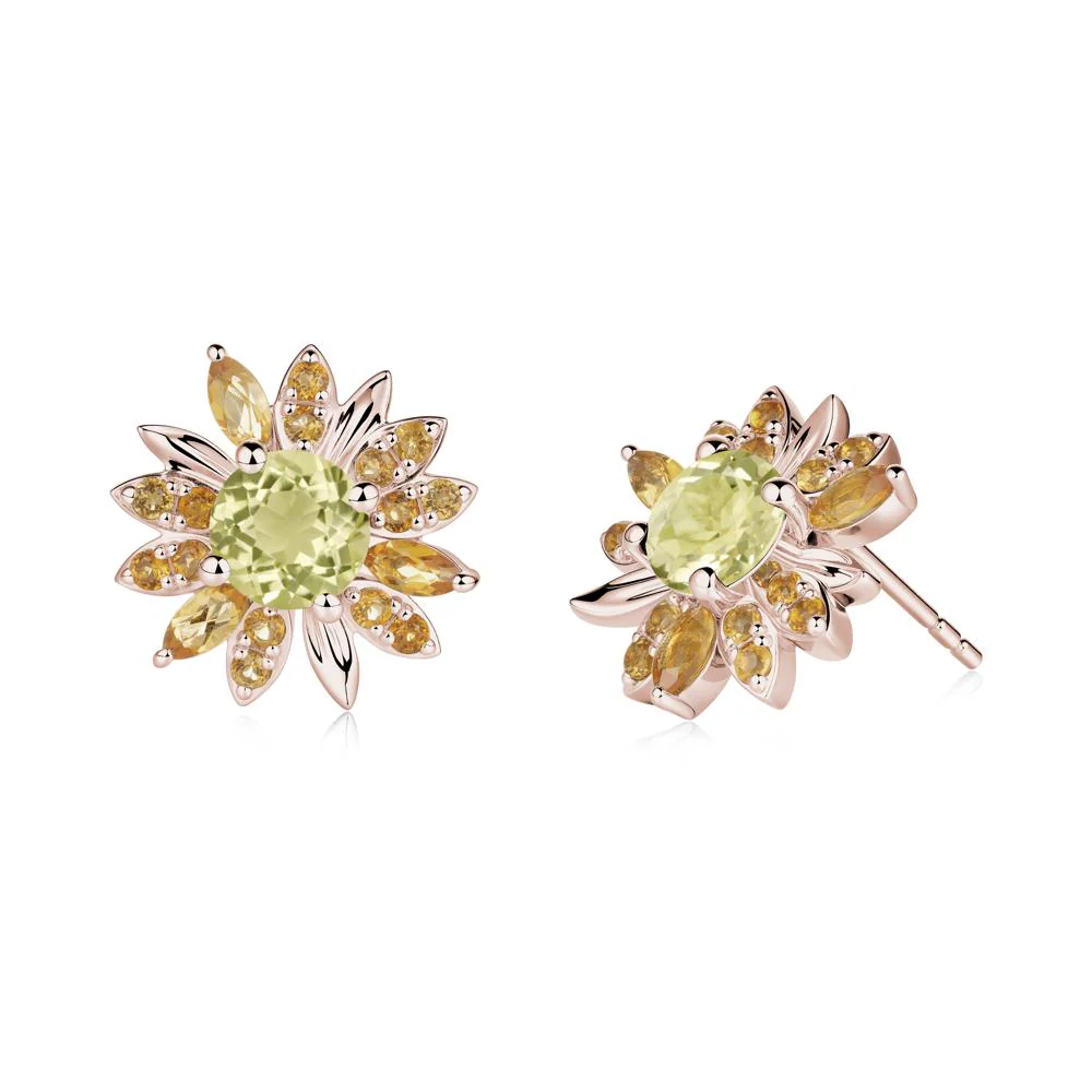 Round Lemon Quartz and Citrine Sunflower Stud Earrings - Image 9