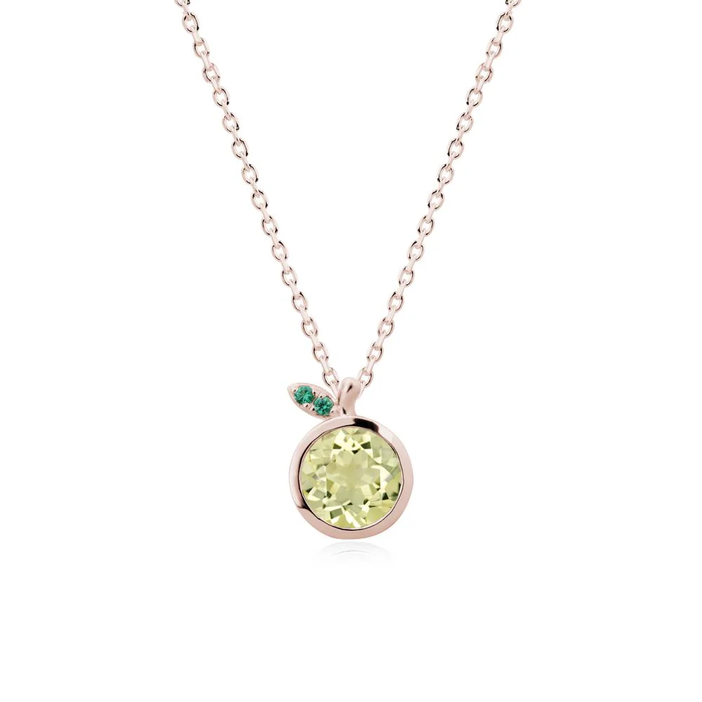 Round Lemon Quartz and Emerald Leaf Pendant Necklace - Image 2