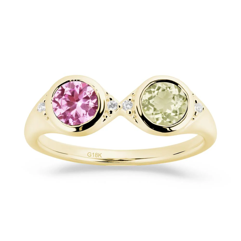 Round Lemon Quartz and Pink Sapphire Toi Et Moi Ring - Image 3