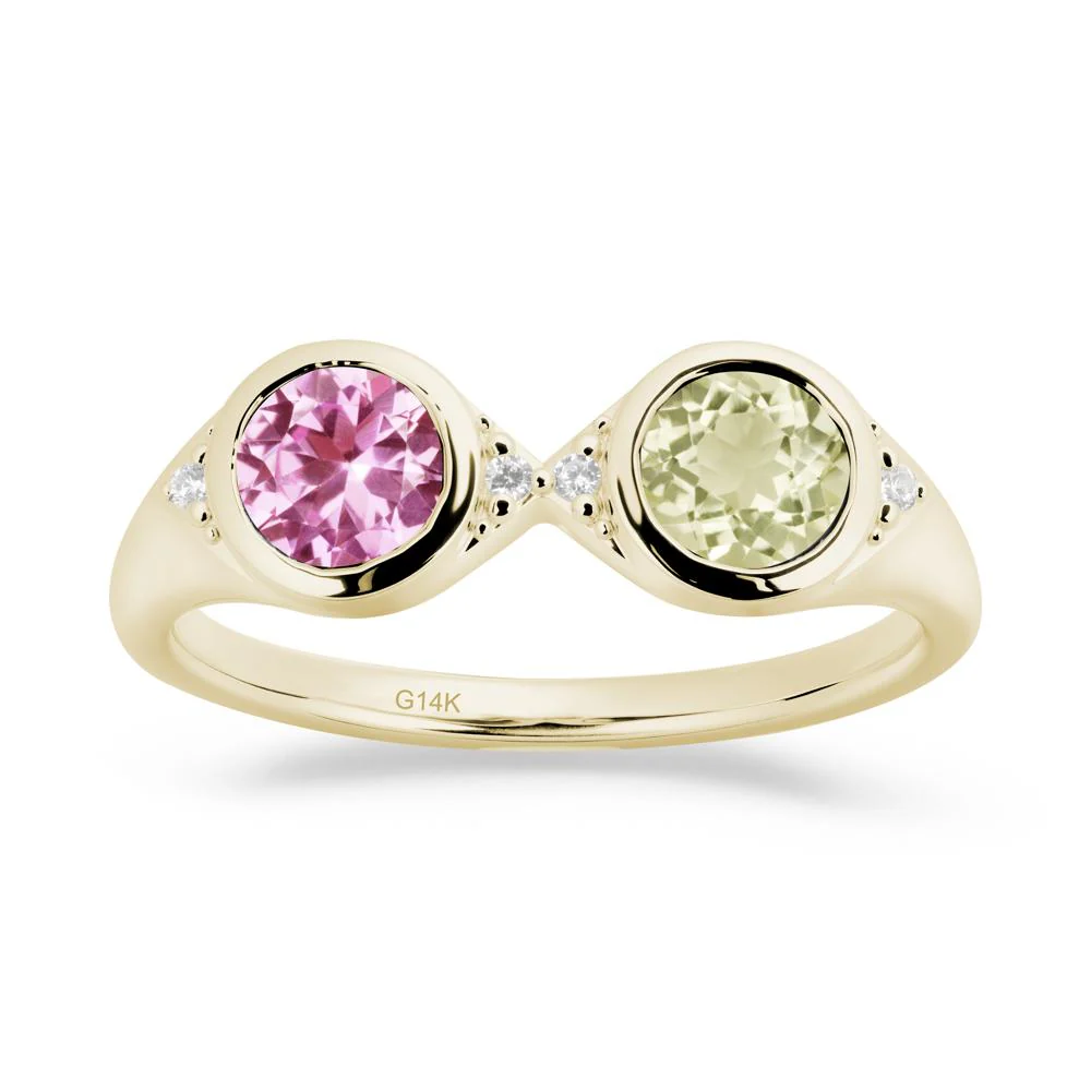 Round Lemon Quartz and Pink Sapphire Toi Et Moi Ring - Image 4