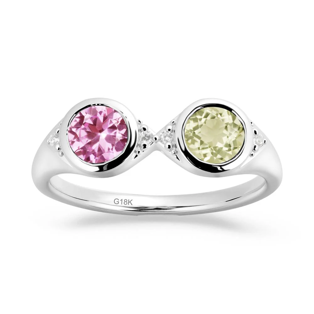 Round Lemon Quartz and Pink Sapphire Toi Et Moi Ring - Image 6