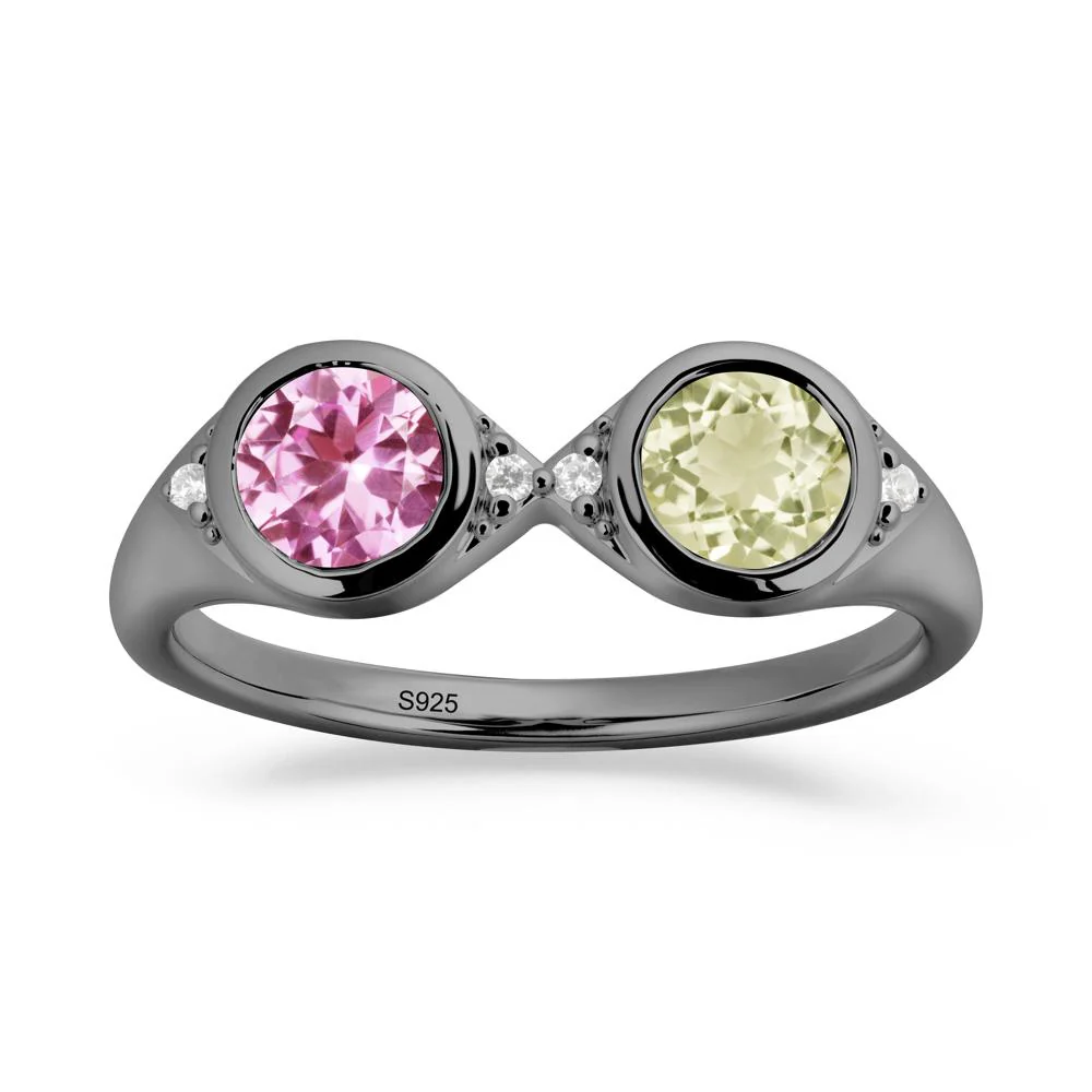 Round Lemon Quartz and Pink Sapphire Toi Et Moi Ring - Image 7