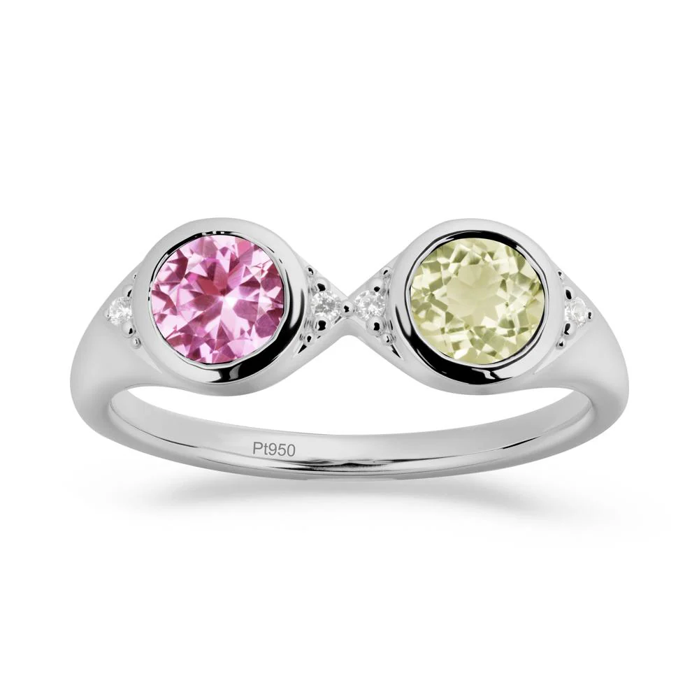 Round Lemon Quartz and Pink Sapphire Toi Et Moi Ring - Image 9