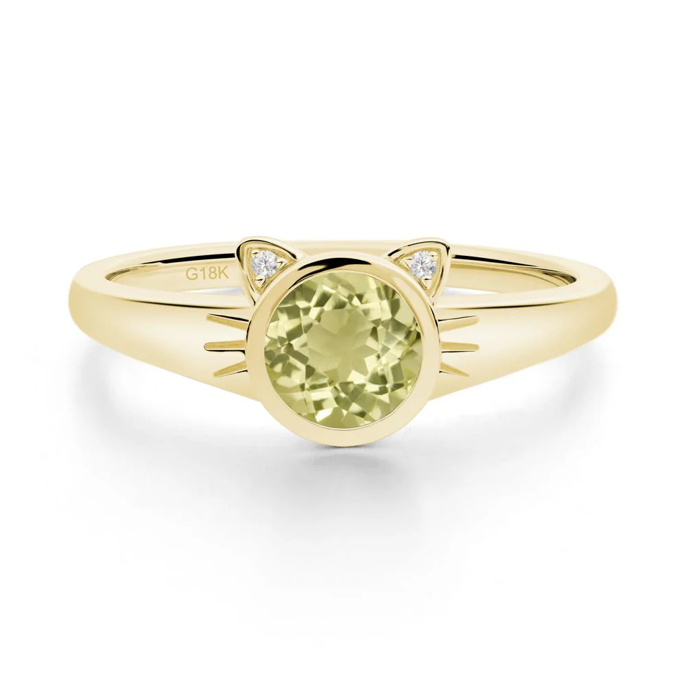 Round Lemon Quartz Cat Ear Ring - Image 2