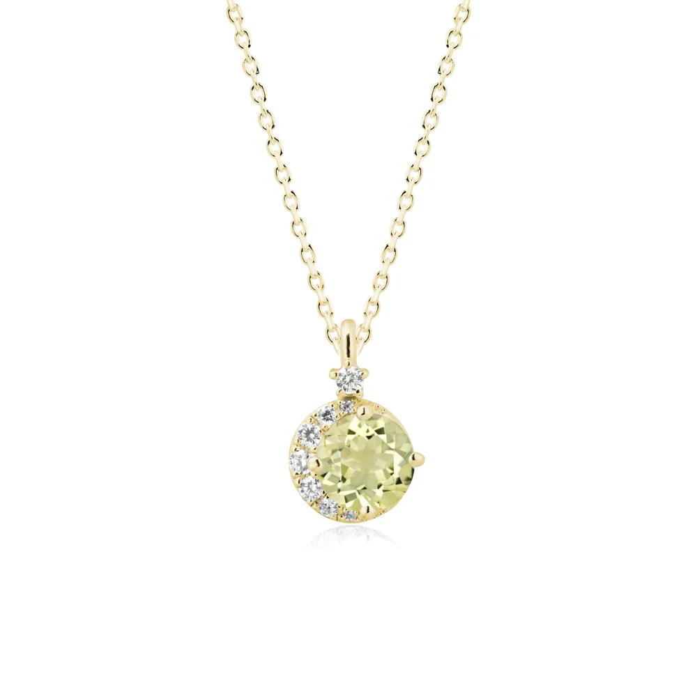 Round Lemon Quartz Crescent Pendant Necklace - Image 7