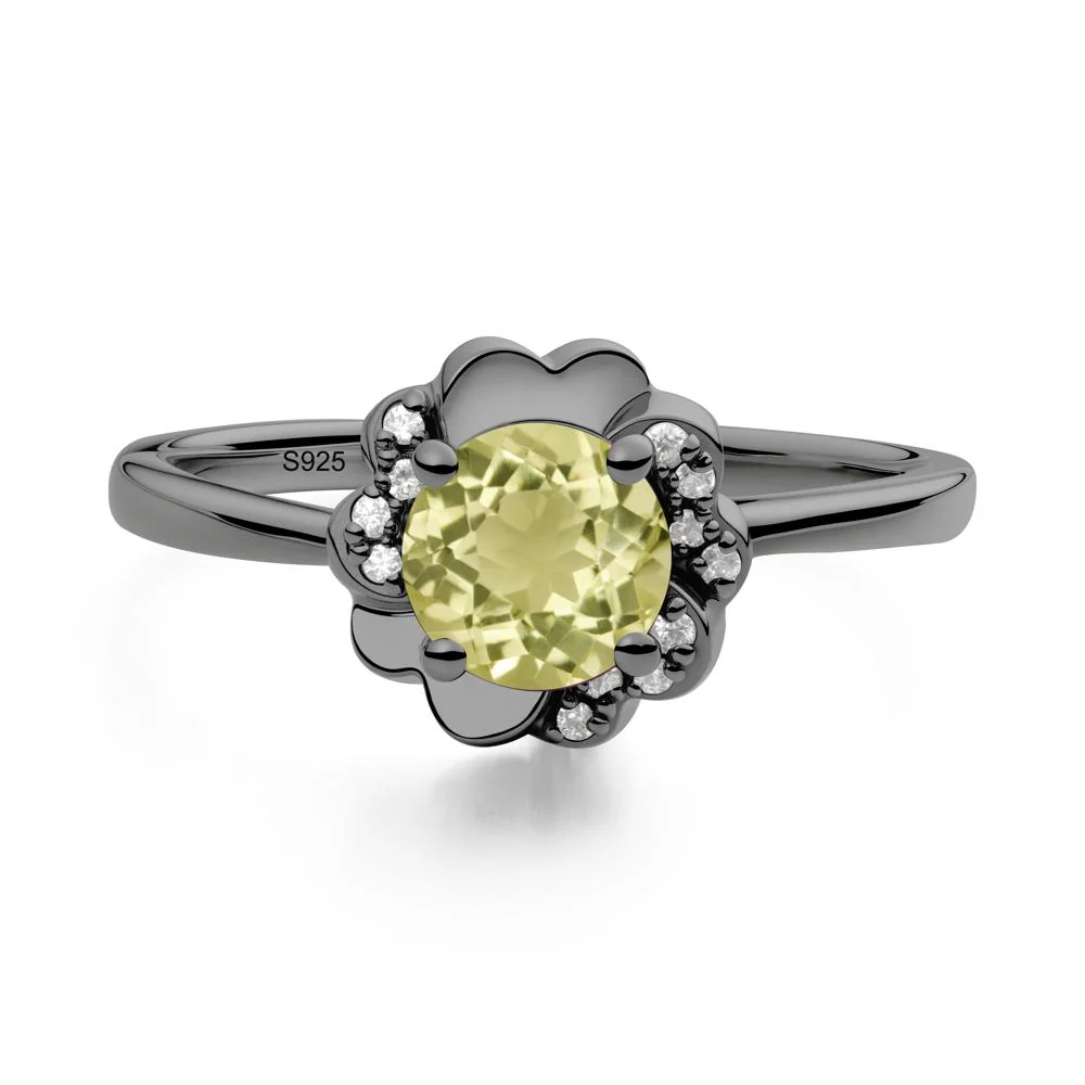 Round Lemon Quartz Floral Engagement Ring