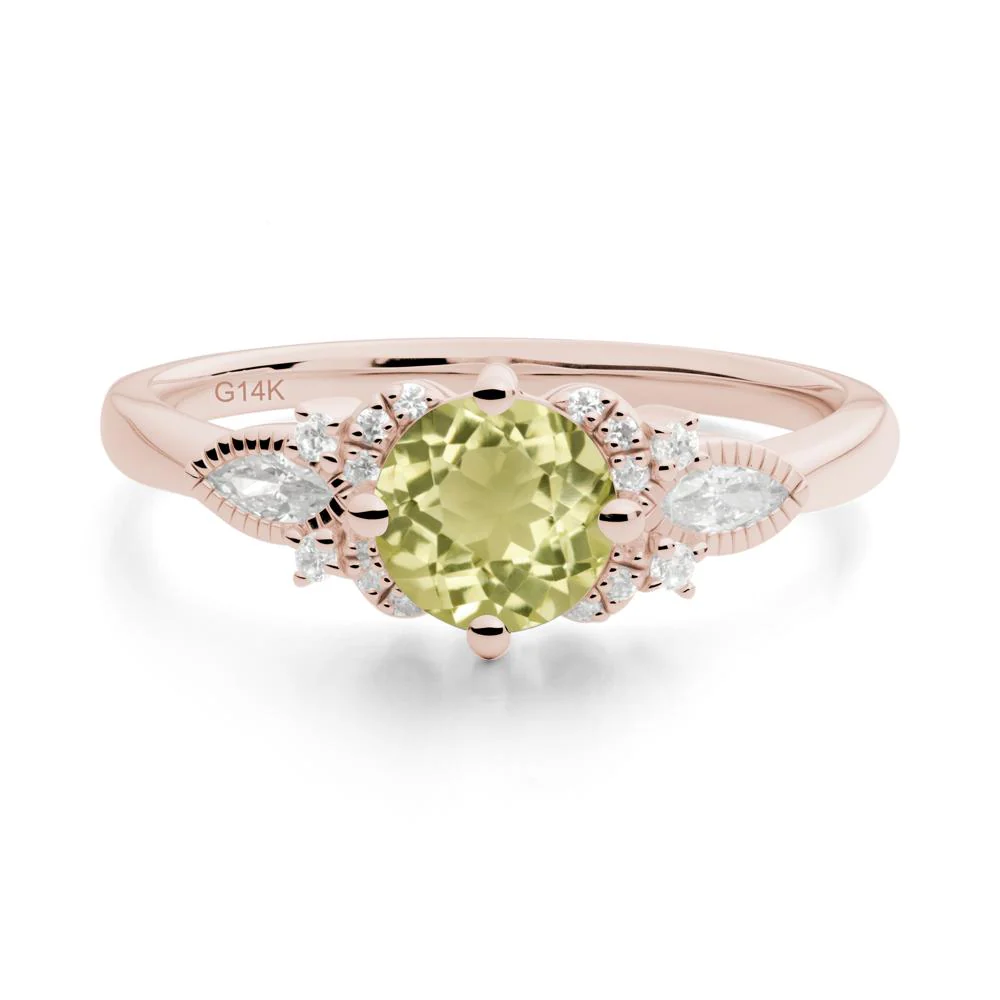 Round Lemon Quartz Floral Statement Ring