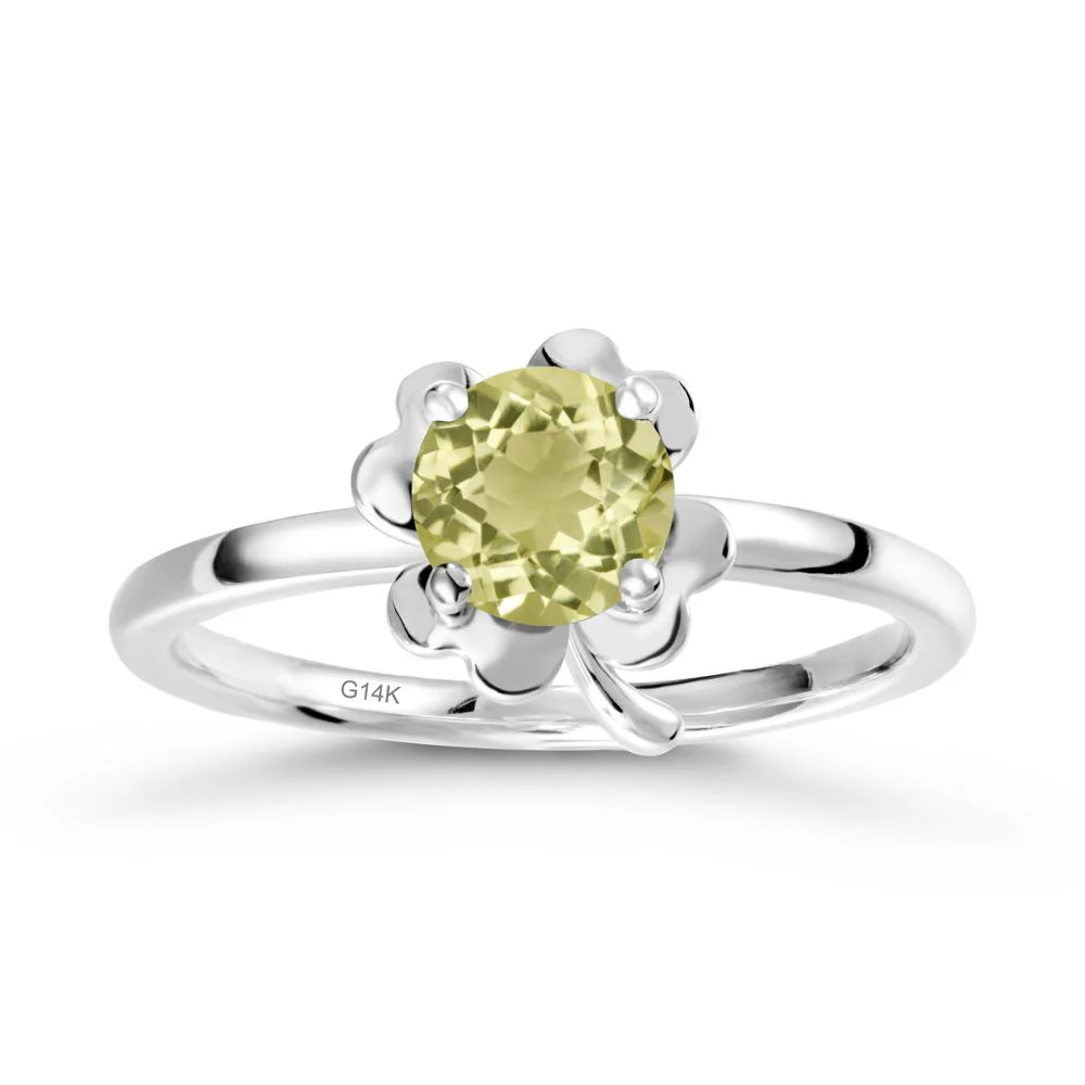 Round Lemon Quartz Four Leaf Clover Ring