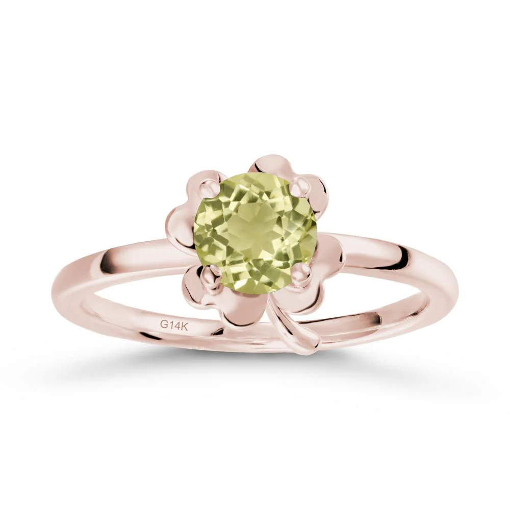 Round Lemon Quartz Four Leaf Clover Ring - Image 2