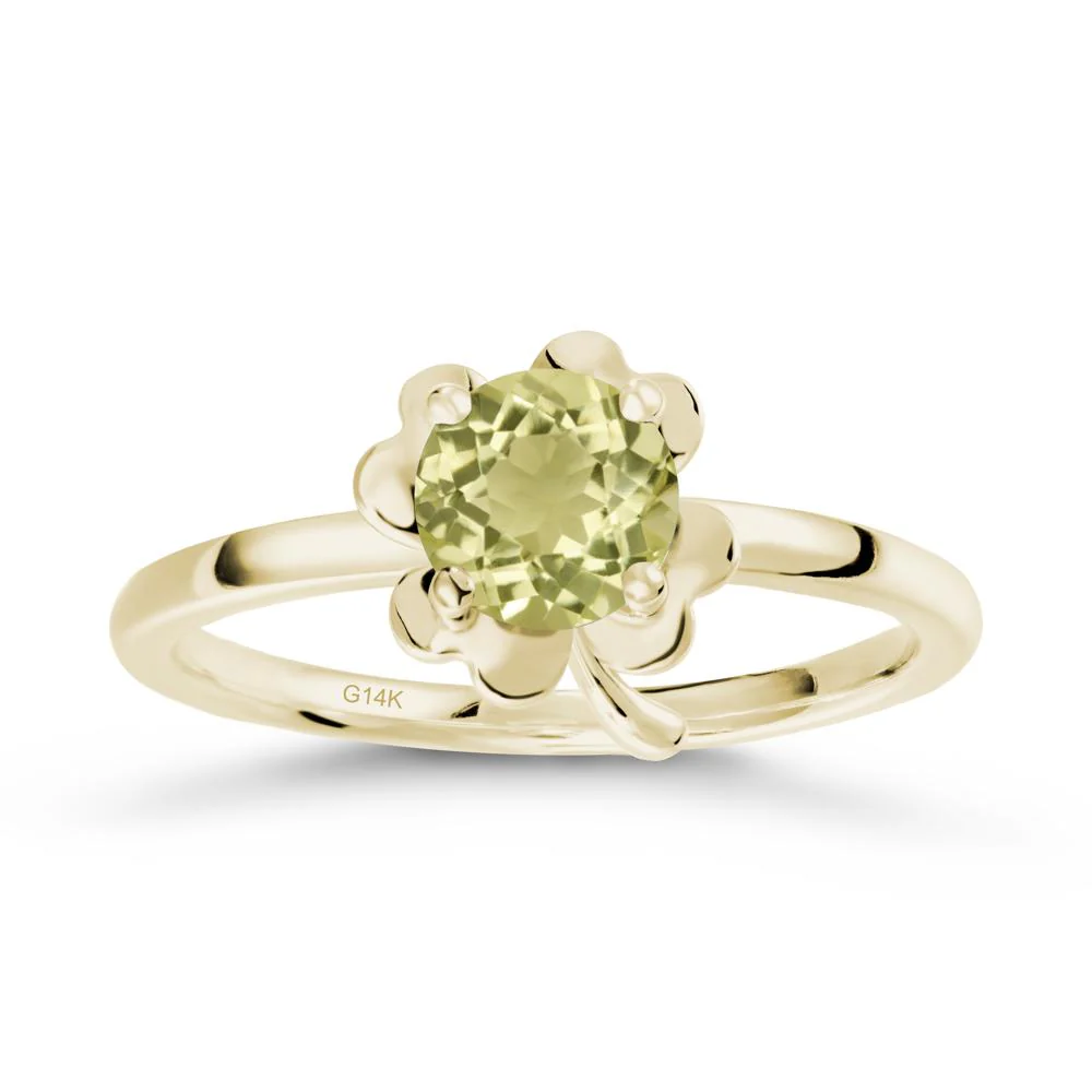 Round Lemon Quartz Four Leaf Clover Ring - Image 3