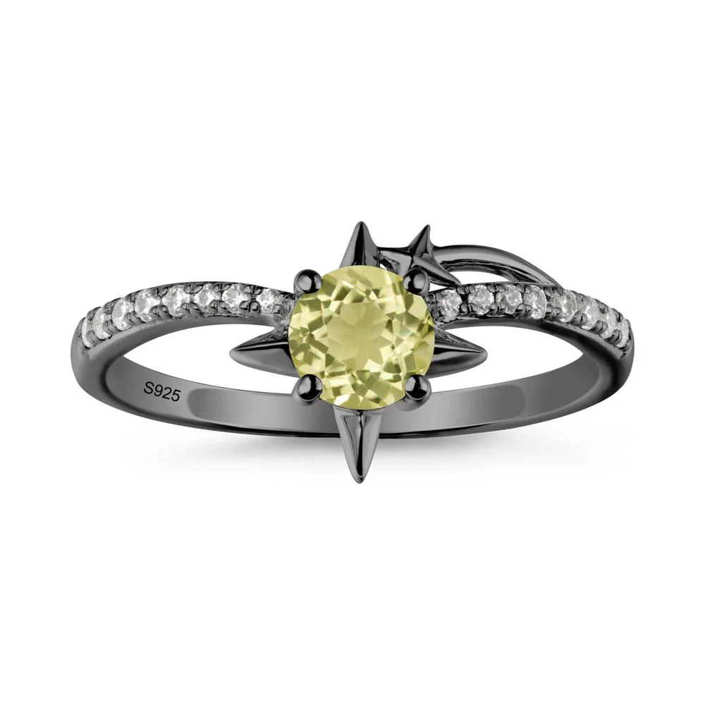 Round Lemon Quartz Four Point Star Ring