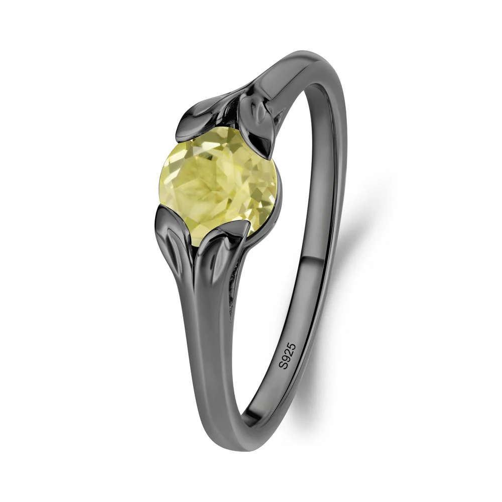 Round Lemon Quartz Leaf Ring