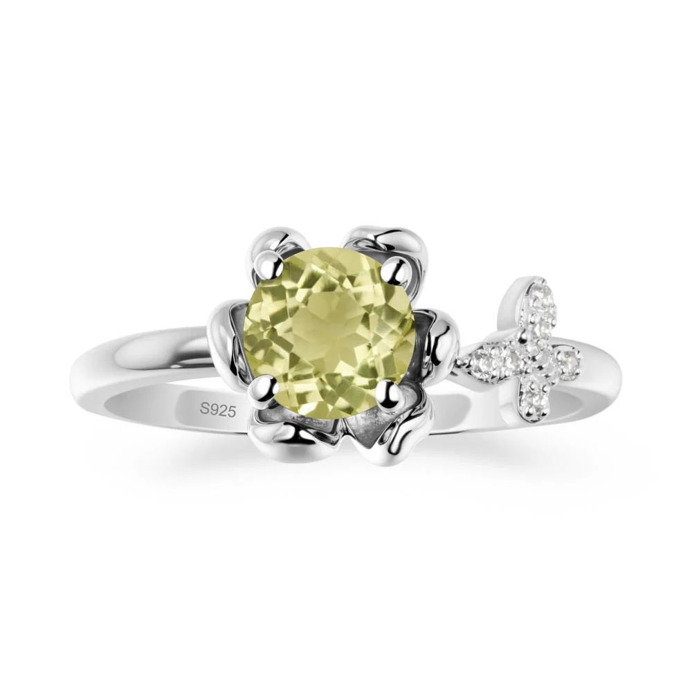 Round Lemon Quartz Petal Promise Ring