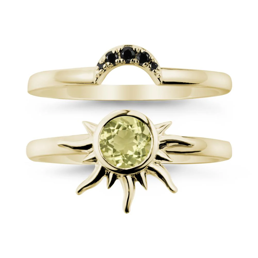 Round Lemon Quartz Sunburst Ring Set - Image 3