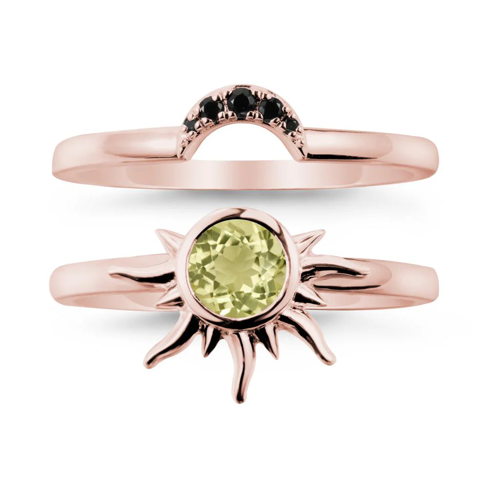 Round Lemon Quartz Sunburst Ring Set - Image 4