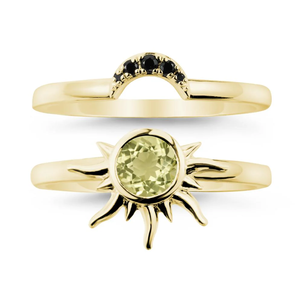 Round Lemon Quartz Sunburst Ring Set - Image 6