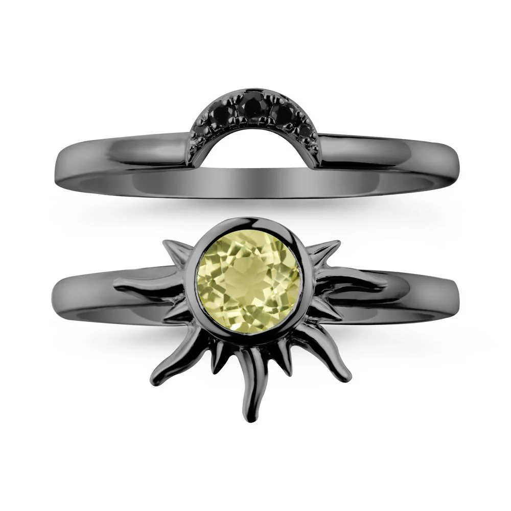 Round Lemon Quartz Sunburst Ring Set - Image 7