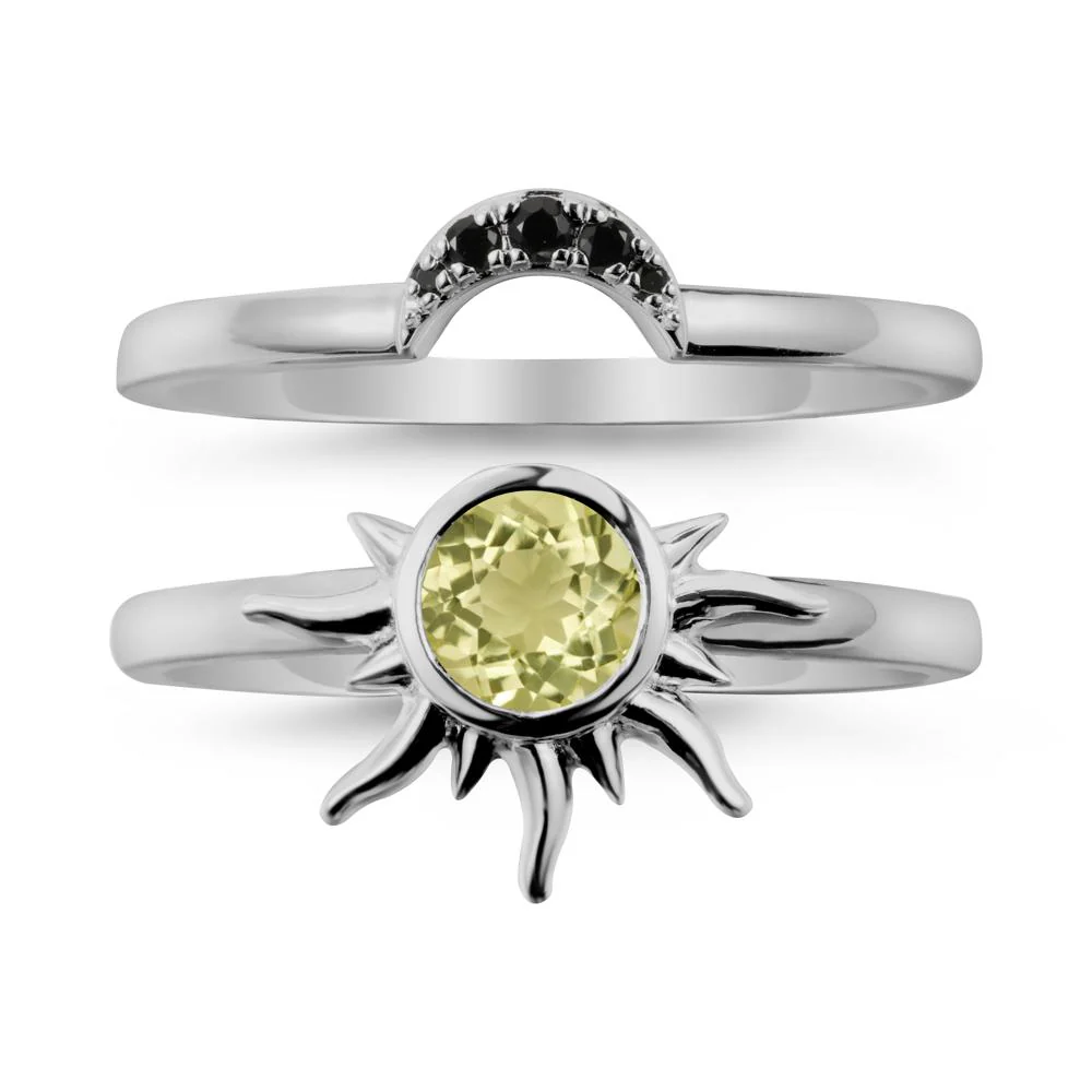Round Lemon Quartz Sunburst Ring Set - Image 8