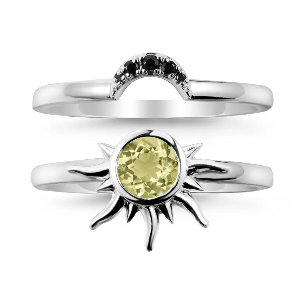 Round Lemon Quartz Sunburst Ring Set - Image 9