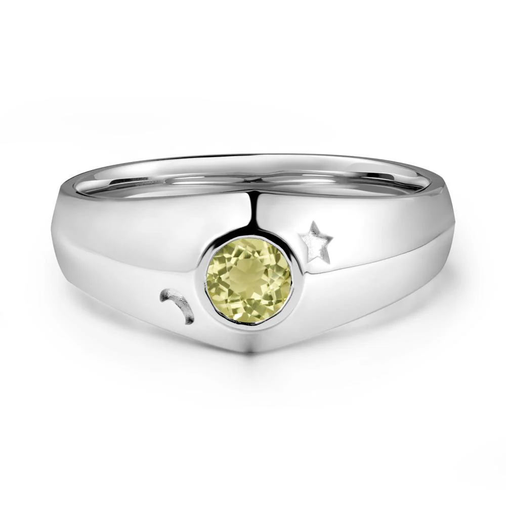 Round Lemon Quartz Wide Band Ring