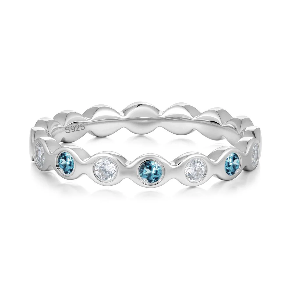 Round London Blue Topaz and Cubic Zirconia Eternity Ring - Image 3