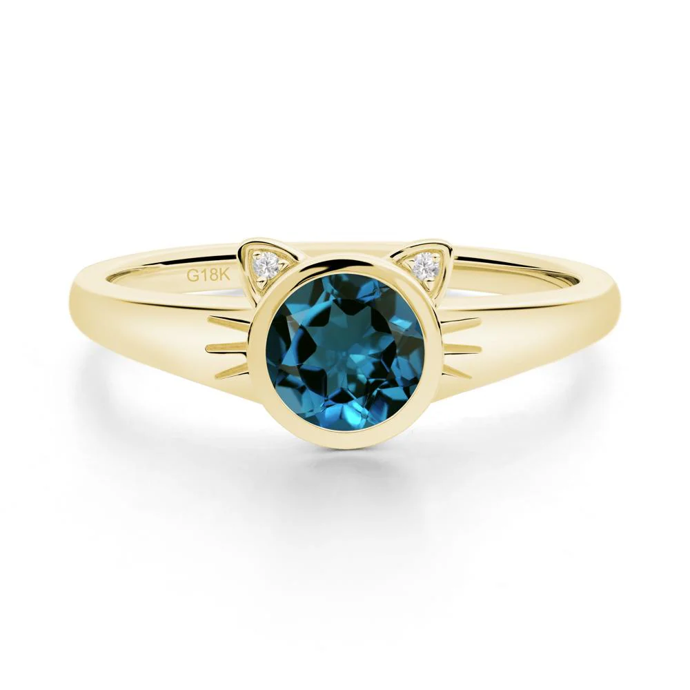Round London Blue Topaz Cat Ear Ring - Image 3