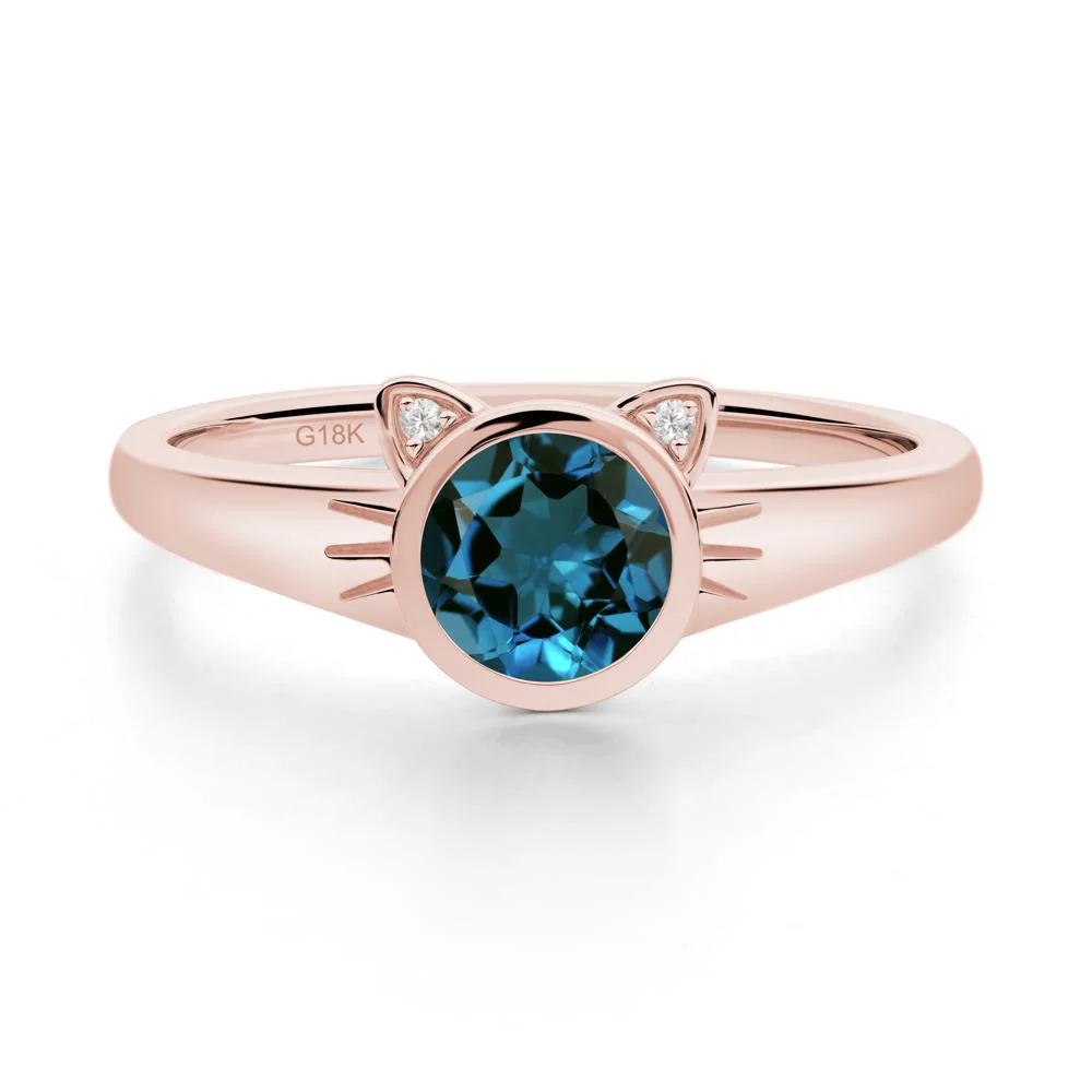 Round London Blue Topaz Cat Ear Ring - Image 5