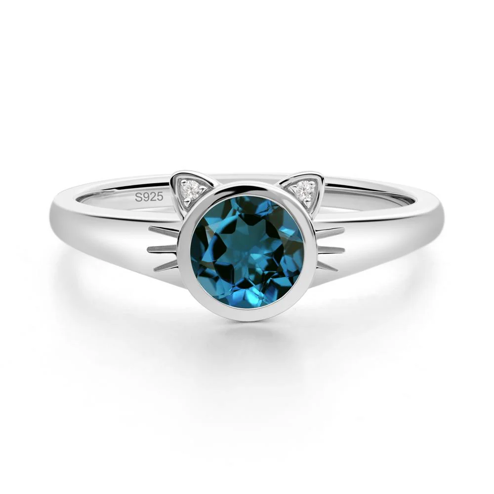 Round London Blue Topaz Cat Ear Ring - Image 6