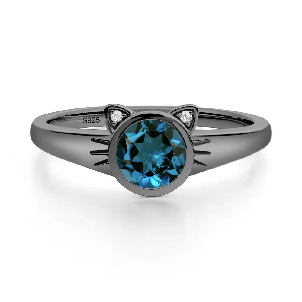 Round London Blue Topaz Cat Ear Ring - Image 8