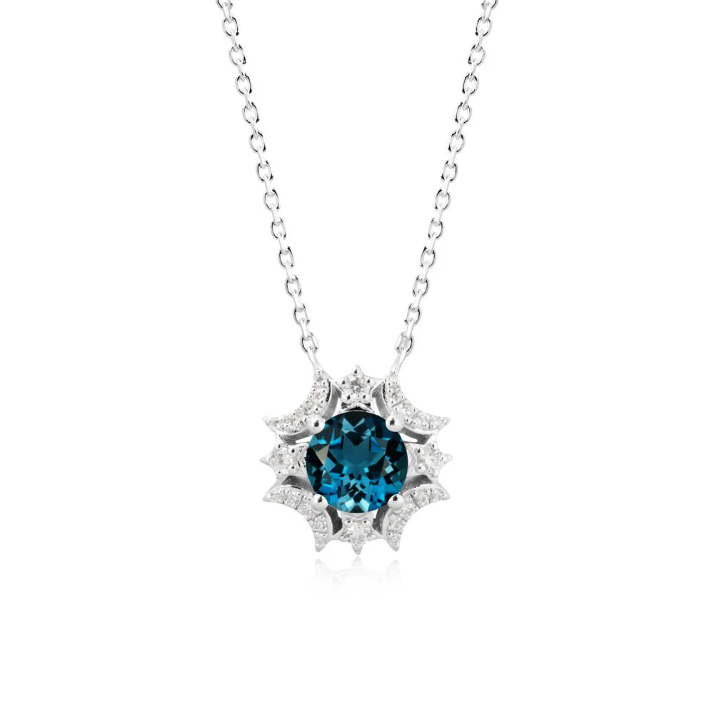 Round London Blue Topaz Celestial Star Pendant Necklace