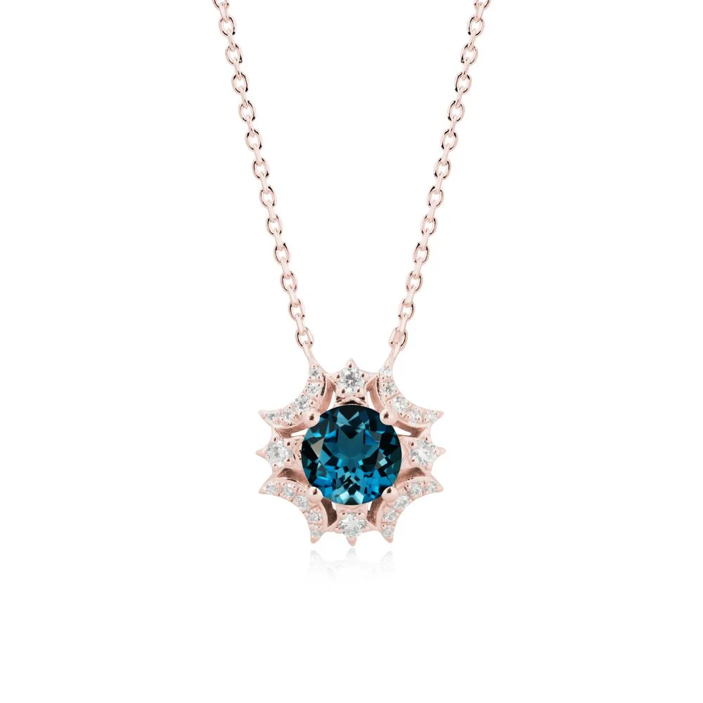 Round London Blue Topaz Celestial Star Pendant Necklace - Image 4